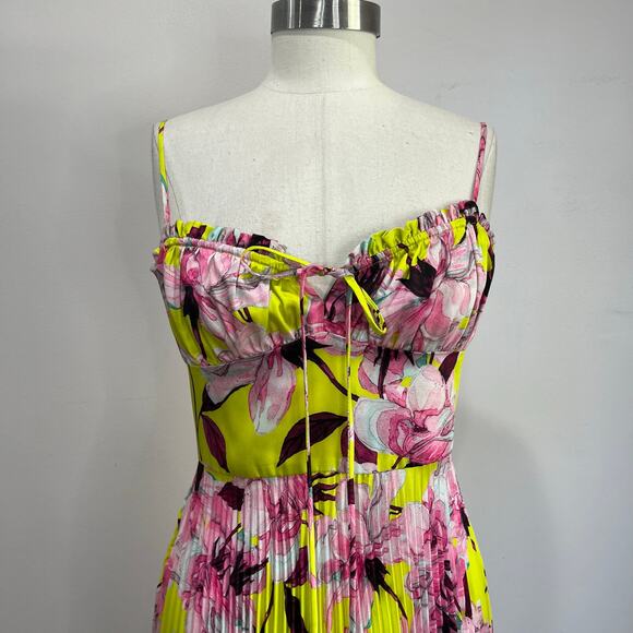 Delfi Collective Floral Pleated Midi Dress Size Small Pink Yellow Bustier - Picture 9 of 12